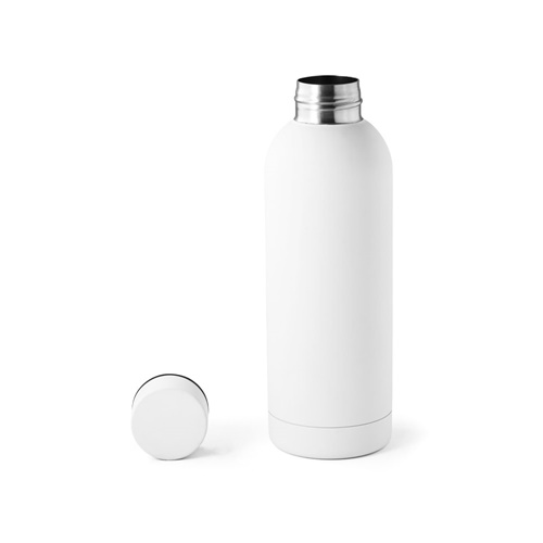 white ODIN. Botella de acero inoxidable (36% reciclado) con acabado gomoso 500 mL