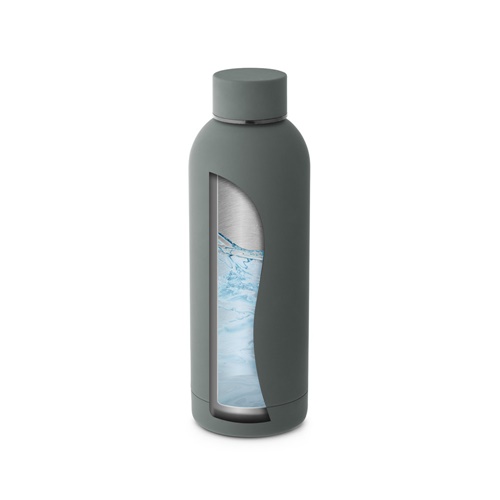 gris oscuro ODIN. Botella de acero inoxidable (36% reciclado) con acabado gomoso 500 mL