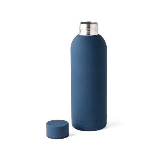 azul marino ODIN. Botella de acero inoxidable (36% reciclado) con acabado gomoso 500 mL