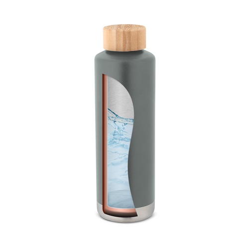 gris oscuro NORRE BOTTLE. Botella de acero inoxidable (36% reciclado) con pared doble de insolacion al vacío 640 mL