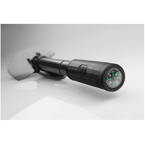 black DIG. Pala plegable de metal con brújula