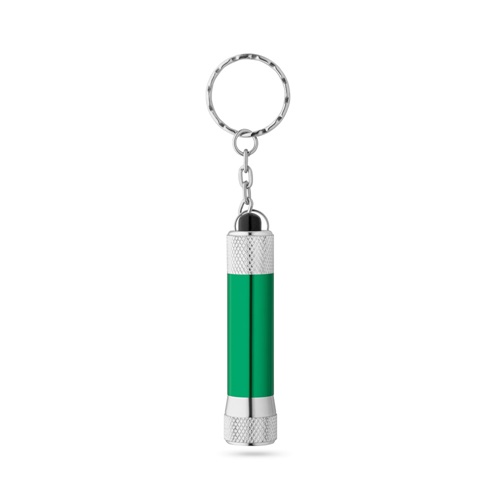 green RE-LERGAN. Llavero de aluminio (92% reciclado) con linterna LED de 3 posiciones