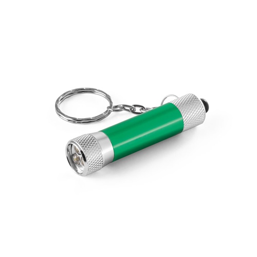 green RE-LERGAN. Llavero de aluminio (92% reciclado) con linterna LED de 3 posiciones