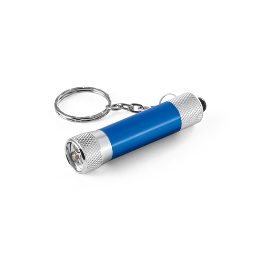 azul royal RE-LERGAN. Llavero de aluminio (92% reciclado) con linterna LED de 3 posiciones