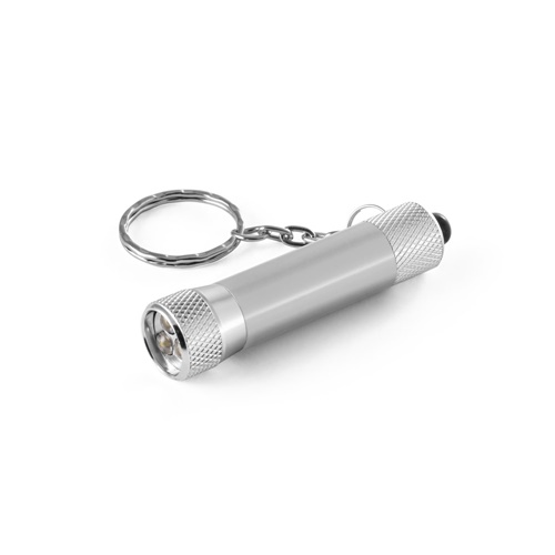 cromado satinado RE-LERGAN. Llavero de aluminio (92% reciclado) con linterna LED de 3 posiciones