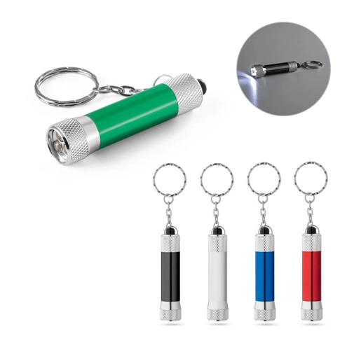 RE-LERGAN. Llavero de aluminio (92% reciclado) con linterna LED de 3 posiciones