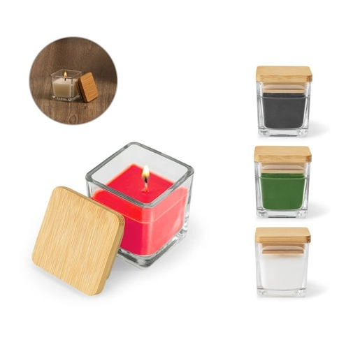 ESSENCE. VELA PERFUMADA DE 50 G EN VASO DE CRISTAL CON TAPA DE BAMBÚ
