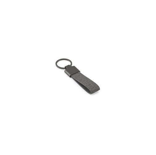 gris oscuro RAVEN. Llavero rectangular de metal y PET reciclado (30 % reciclado)