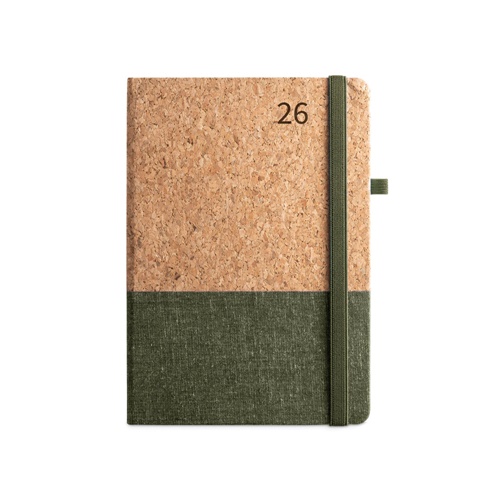 verde oscuro QUENTAL A5. Agenda de corcho y lino