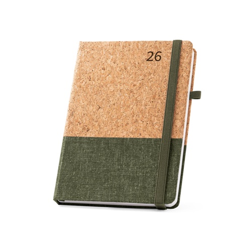 verde oscuro QUENTAL A5. Agenda de corcho y lino