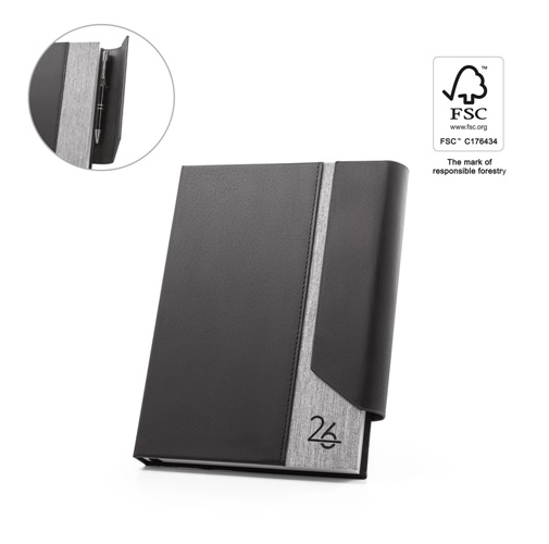 AUSTEN A5. AGENDA A5 EN PU (58% RECICLADO) Y POLIÉSTER RECICLADO (100% RPET) 300D