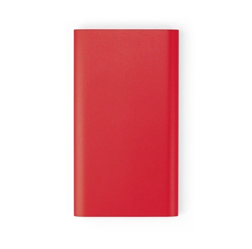 red CASSINI. Power bank 4\'000 mAh con cargador inalámbrico de 5W, fabricado en aluminio reciclado (100% rAL)