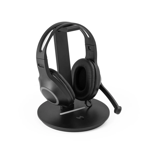 black GERST. Soporte para auriculares en ABS con cargador inalámbrico incorporado