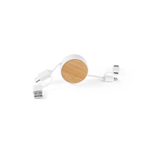 RUBINS. Cable USB retráctil 6 en 1 en ABS reciclado (100% rABS) y bambú