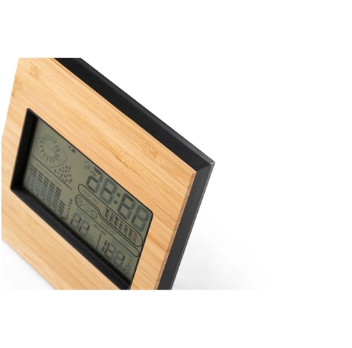 black BROMLEY. Estación meteorológica de sobremesa con pantalla LCD en ABS y bambú