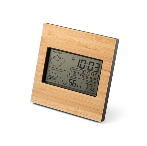 black BROMLEY. Estación meteorológica de sobremesa con pantalla LCD en ABS y bambú