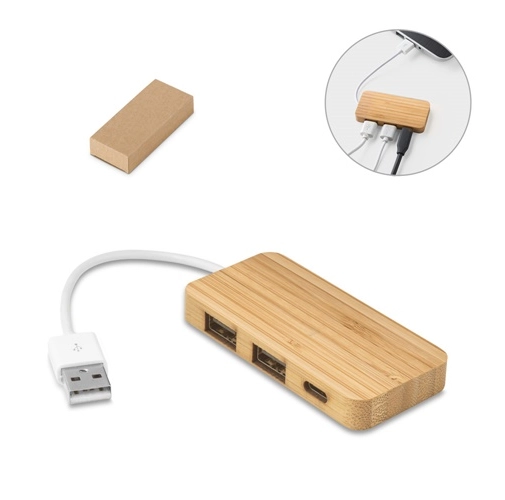 MOSER. HUB con 2 puertos USB-A y 1 USB-C, fabricados en bambú