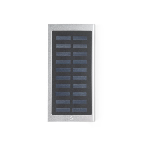 cromado satinado CLERK. Power bank 8\'000 mAh con panel solar en aluminio 100% reciclado