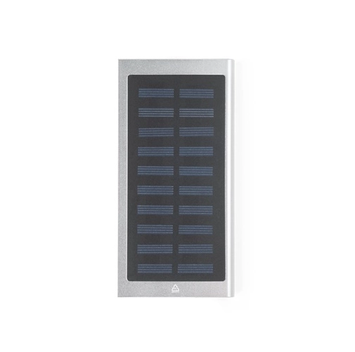 CLERK. Power bank 8\'000 mAh con panel solar en aluminio 100% reciclado