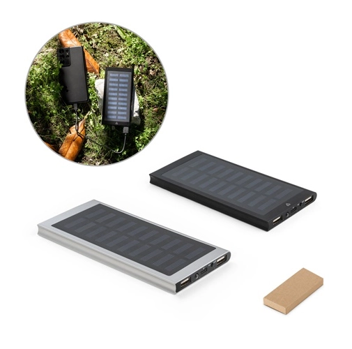 CLERK. Power bank 8\'000 mAh con panel solar en aluminio 100% reciclado