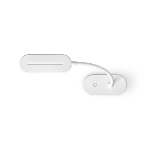 white NESBIT II. Lámpara de escritorio portátil con clip y 30h de autonomía, fabricados al 65% rABS