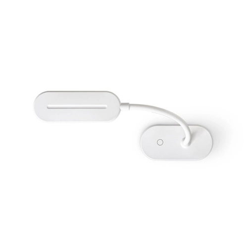 NESBIT II. Lámpara de escritorio portátil con clip y 30h de autonomía, fabricados al 65% rABS