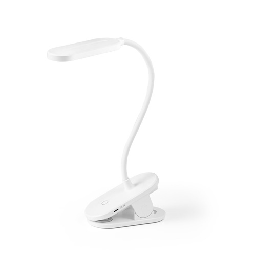 white NESBIT II. Lámpara de escritorio portátil con clip y 30h de autonomía, fabricados al 65% rABS