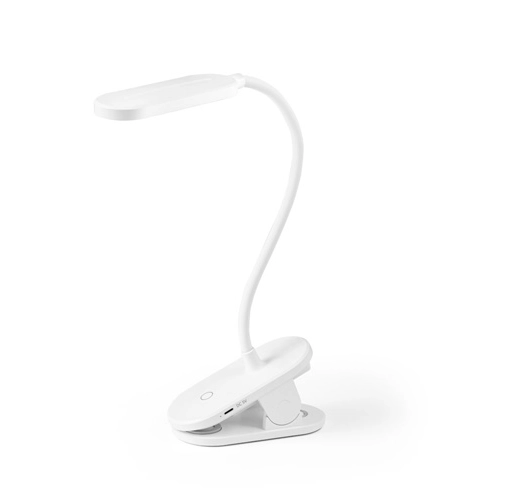 NESBIT II. Lámpara de escritorio portátil con clip y 30h de autonomía, fabricados al 65% rABS
