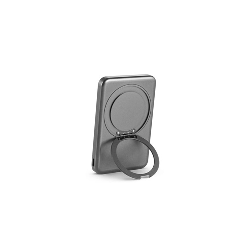 gris oscuro WARSHEL 5. Batería externa magnética de 5000 mAh con cargador inalámbrico ultrarrápido de 15 W en ABS reciclado (100 % rABS) y soporte