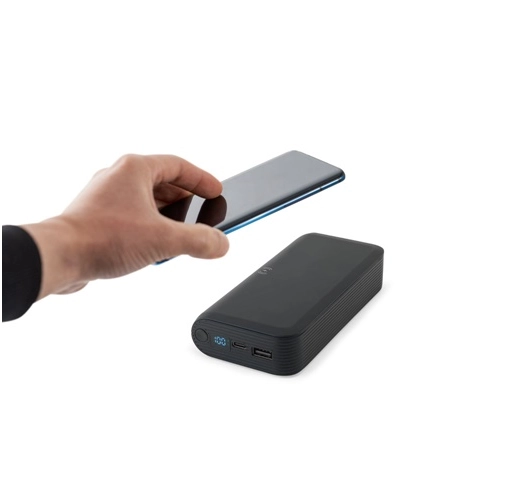 black BECKER 20. Batería externa de 20 000 mAh en ABS reciclado (100 % rABS) con cargador inalámbrico ultrarrápido de 15 W