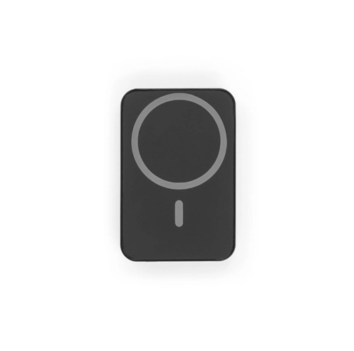black AMPERE 5. Power bank magnético de 5\'000 mAh con cargador inalámbrico superrápido de 15W en ABS reciclado (100% rABS)