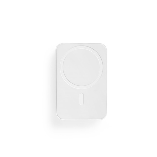 white AMPERE 5. Power bank magnético de 5\'000 mAh con cargador inalámbrico superrápido de 15W en ABS reciclado (100% rABS)