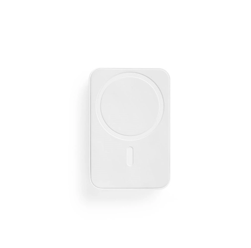 white AMPERE 10. Power bank magnético de 10\'000 mAh con cargador inalámbrico superrápido de 15W en ABS reciclado (100% rABS)