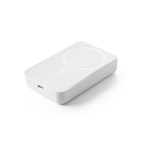 white AMPERE 10. Power bank magnético de 10\'000 mAh con cargador inalámbrico superrápido de 15W en ABS reciclado (100% rABS)