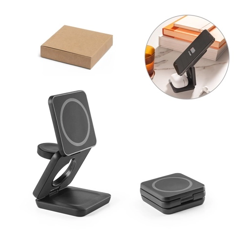 BROGLIE. Cargador inalámbrico magnético 3 en 1 de 15 W ultrarrápido en ABS reciclado (100% rABS)