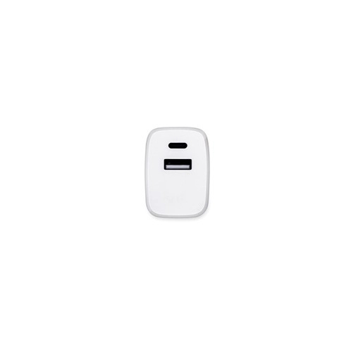 WEGENER. Adaptador de corriente con puerto USB-A de 18 W y USB-C de 20 W en ABS reciclado (100% rABS)