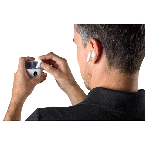 white CAETANO. Auriculares inalámbricos con 4 horas de autonomía en ABS reciclado (100% rABS)