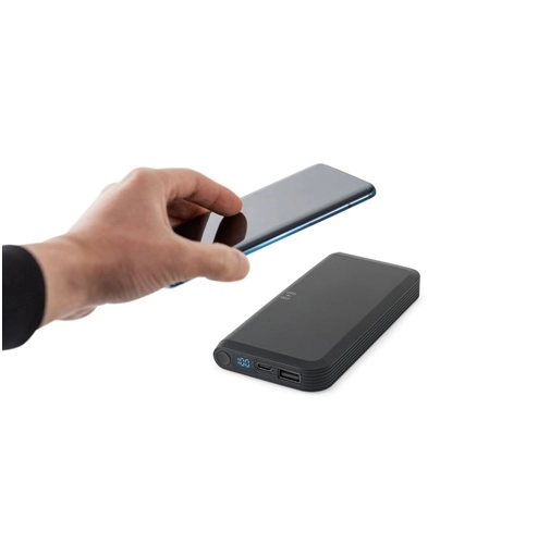 black BECKER 10. Batería externa de 10 000 mAh en ABS reciclado (100 % rABS) con cargador inalámbrico ultrarrápido de 15 W