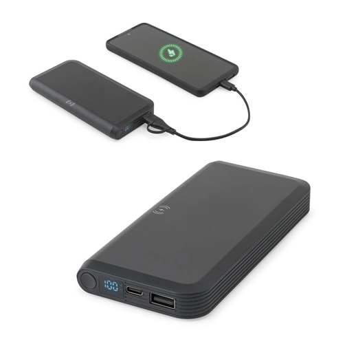 BECKER 10. BATERÍA EXTERNA DE 10 000 MAH EN ABS RECICLADO (100 % RABS) CON CARGADOR INALÁMBRICO ULTRARRÁPIDO DE 15 W