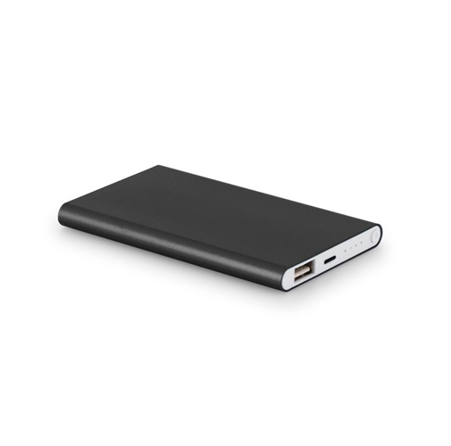 black MARCET. Power bank slim 4\'000 mAh, fabricado en aluminio reciclado (100% rAL) y ABS reciclado (100% rABS)