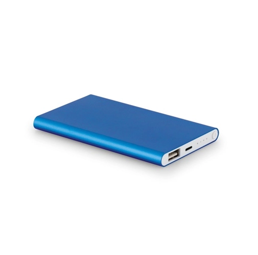 azul claro MARCET. Power bank slim 4\'000 mAh, fabricado en aluminio reciclado (100% rAL) y ABS reciclado (100% rABS)