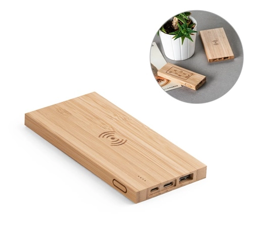 FITCH. Power bank 5\'000 mAh con cargador inalámbrico de 5W, fabricado en bambú