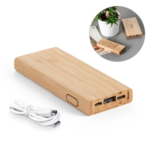 KOHN. Power bank 5\'000 mAh, fabricado en bambú