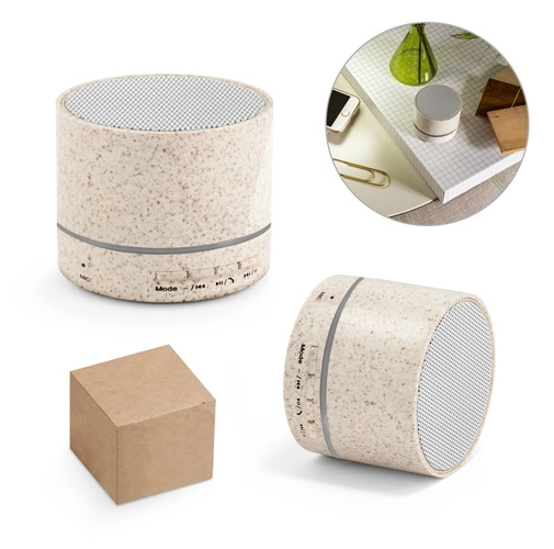 RE-LINEU. ALTAVOZ PORTÁTIL DE 3 W CON 4 H 30 MIN DE AUTONOMÍA EN FIBRA DE PAJA Y ABS RECICLADO (100% RABS)