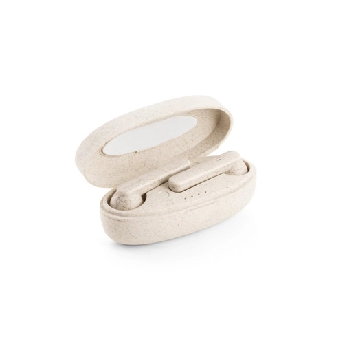 natural FOURIER. Auriculares inalámbricos con batería de 3 horas de duración en fibra de paja de trigo y PP