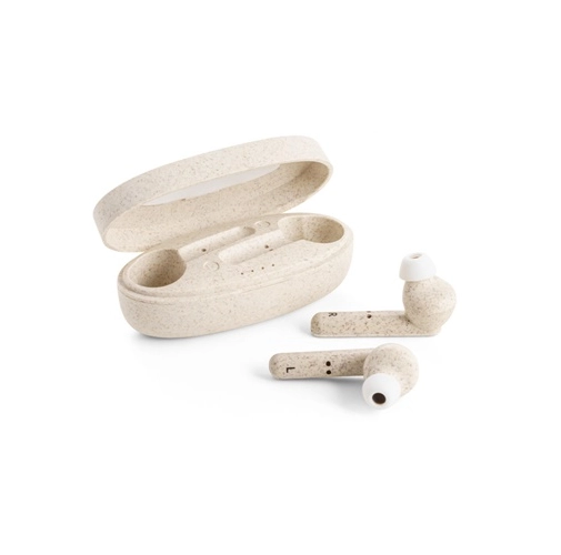 natural FOURIER. Auriculares inalámbricos con batería de 3 horas de duración en fibra de paja de trigo y PP