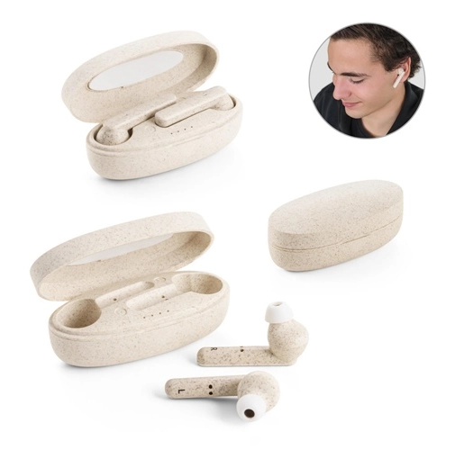 FOURIER. Auriculares inalámbricos con batería de 3 horas de duración en fibra de paja de trigo y PP