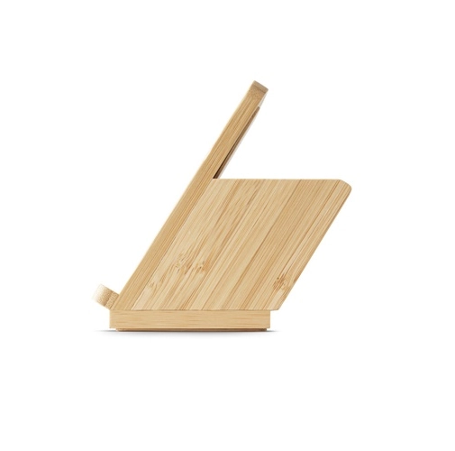 natural LEAVITT. Soporte para smartphone y porta bolígrafo con cargador inalámbrico rápido de 10 W en bambú