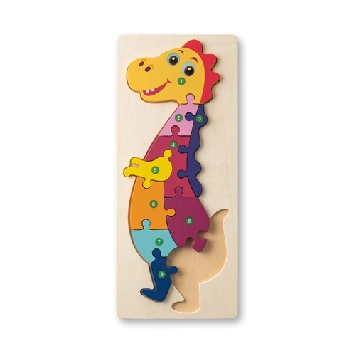 DIPLODOCO. Rompecabezas con forma de dinosaurio hecho en madera contrachapada de pino