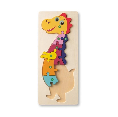 DIPLODOCO. Rompecabezas con forma de dinosaurio hecho en madera contrachapada de pino